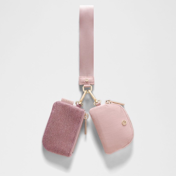 Lululemon Dual Pouch Wristlet glitterPink Champagne/Mink Berry/Gold NWT